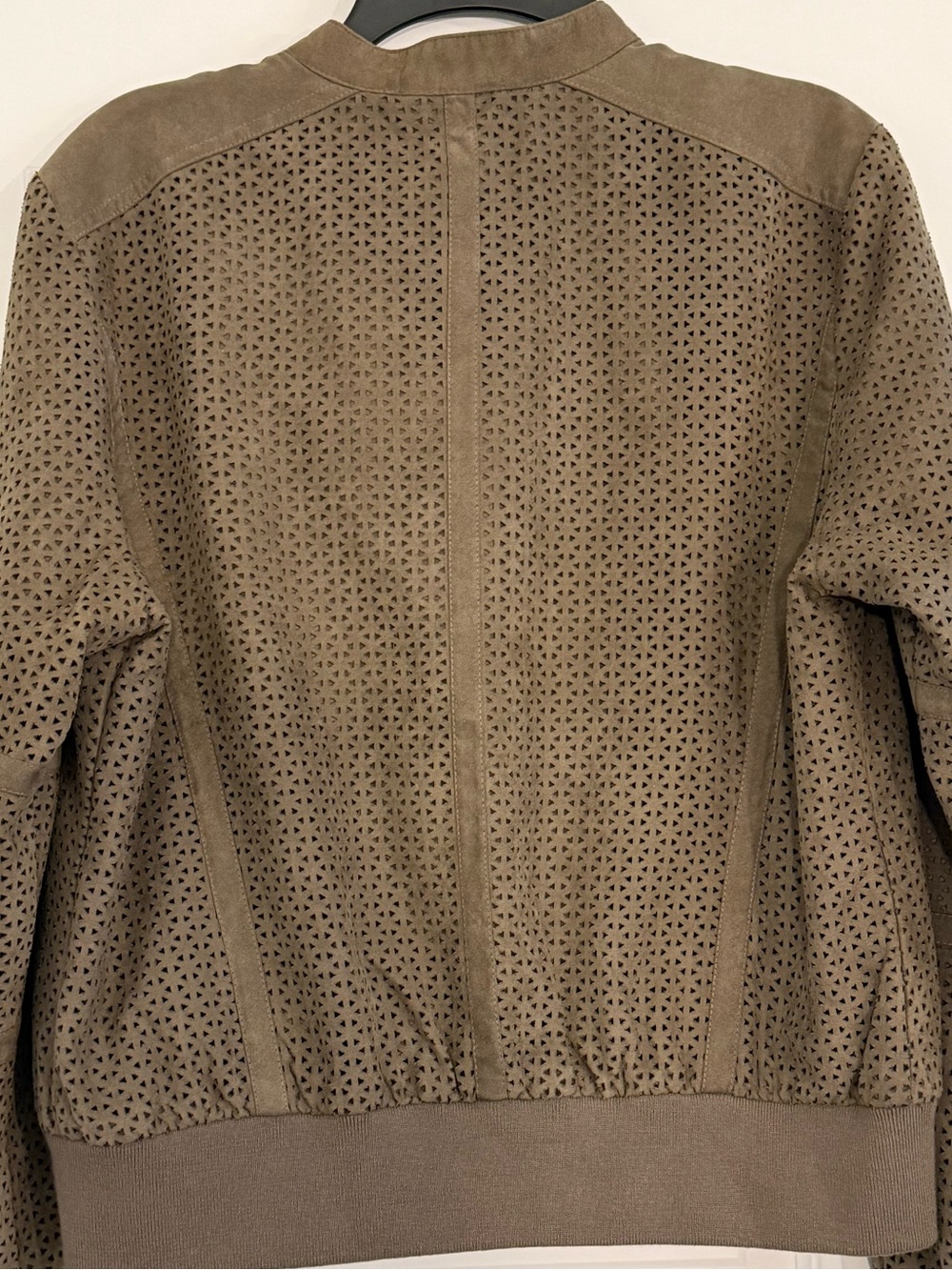 Kenneth Cole Reaction Perforated Faux Suede Bomber Jacket Women’s L Moto - Picture 5 of 8